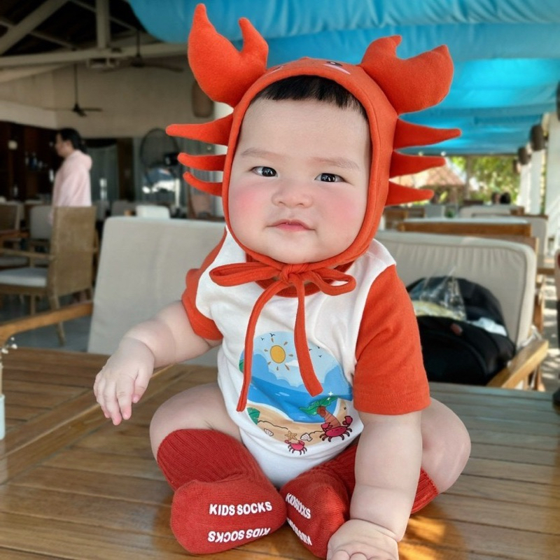 (Order) Suit liền thân cover hình cua kèm mũ đội con cua ngộ nghĩnh dành cho bé trai - bé gái