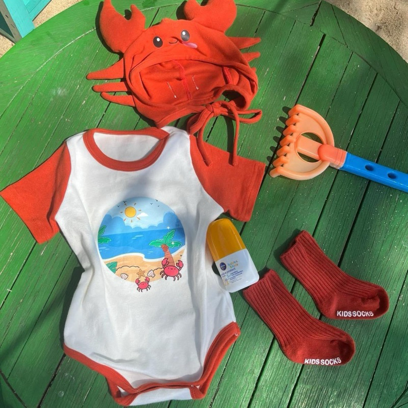 (Order) Suit liền thân cover hình cua kèm mũ đội con cua ngộ nghĩnh dành cho bé trai - bé gái
