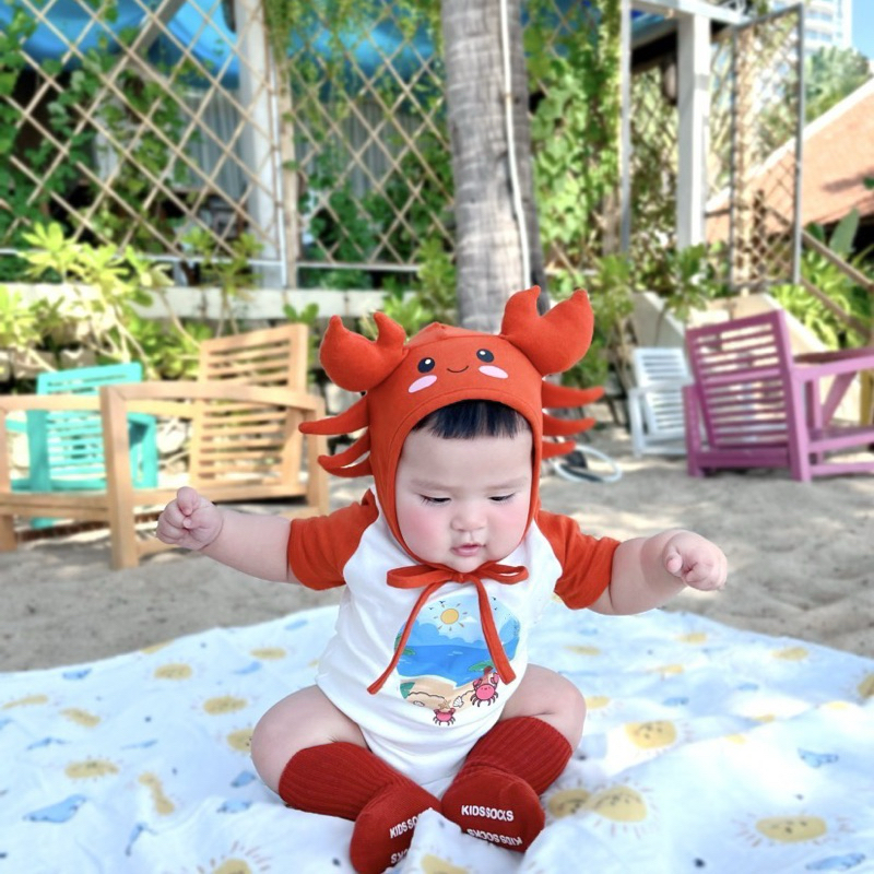(Order) Suit liền thân cover hình cua kèm mũ đội con cua ngộ nghĩnh dành cho bé trai - bé gái