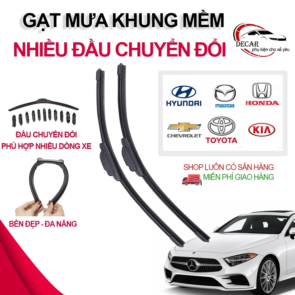 Gạt mưa ô tô khung mềm lưỡi silicon cao cấp thanh chổi cần gạt kính nước mưa xe hơi, ô tô