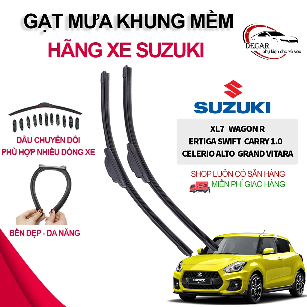 Gạt mưa khung mềm xe Suzuki XL7,Ertiga,Swift,Celerio,Alto,Grand Vitara,Carry,Wagon R cần gạt mưa silicon không xương