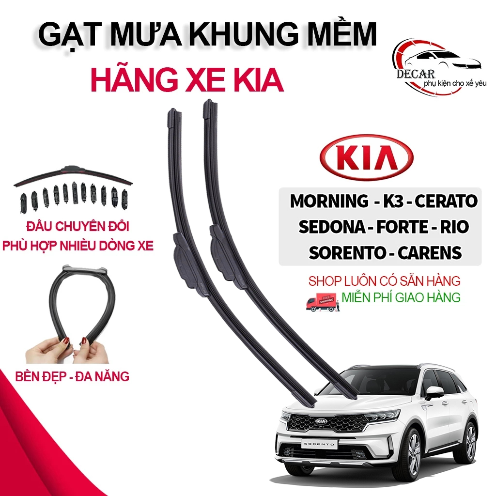 Gạt mưa khung mềm không xương xe Kia Morning, Soluto, Forte, Cerato, Seltos, Sorento, Optima, Rondo, Sedona