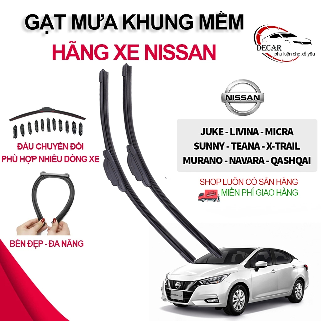 Gạt mưa khung mềm xe Nissan Navara, Terra, X-Trail, Sunny, Teana, MagniteAltima,Qashqai,Sentra,gạt mưa silicon mềm