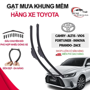 Cần gạt mưa khung mềm xe Toyota Vios, Wigo, Corolla Altis, Camry, Innova, Fortuner, Yaris, Avanza, Rush, Hiace