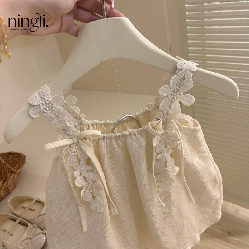 (Order) Váy dáng rộng 2 dây đan hoa mặc mùa hè phong cách Hàn Quốc dành cho bé gái