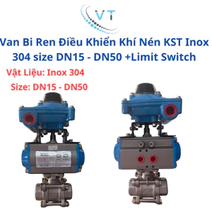 Van Bi Ren Điều Khiển Khí Nén KST Inox 304 size DN15 - DN50 + Limit Switch