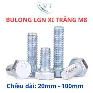 Bulong Đầu Lục Giác Size M8 (8 Li) Thép Mạ Kẽm đủ các size 20mm-100mm (túi 20 con)
