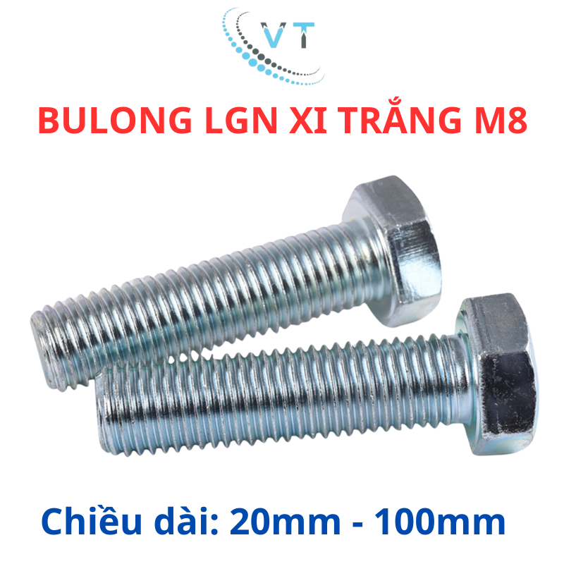 Bộ bulong + con tán xi trắng M8 (8li) dài từ 20mm - 100mm
