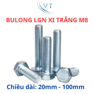 Bộ bulong + con tán xi trắng M8 (8li) dài từ 20mm - 100mm