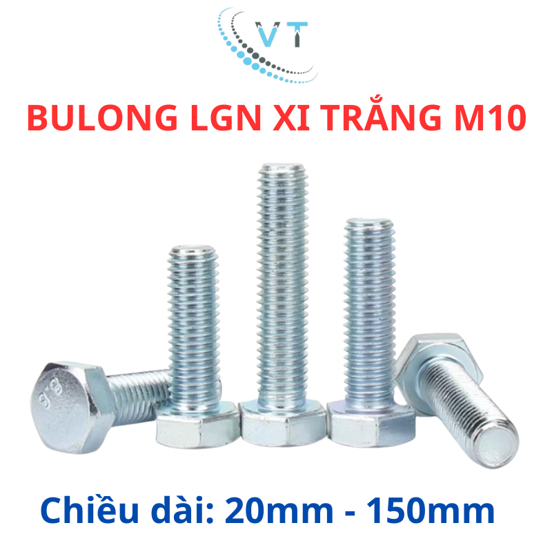 Combo 10 bộ bulong tán M10 ,bulong tán bộ M10 mạ kẽm xi trắng đủ size (20-150mm)