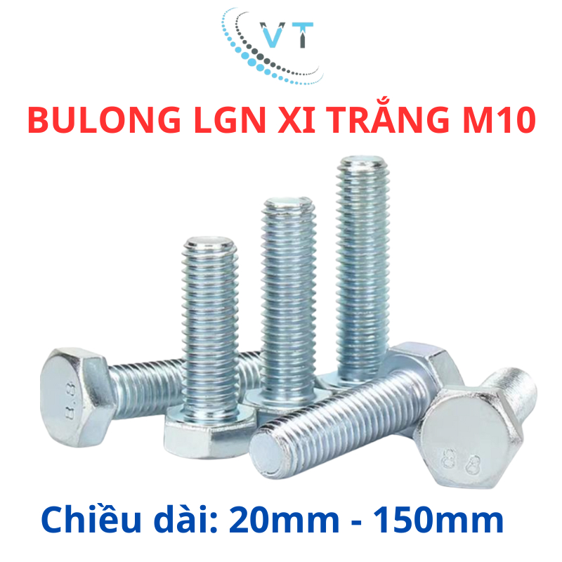 Combo 10 bộ bulong tán M10 ,bulong tán bộ M10 mạ kẽm xi trắng đủ size (20-150mm)