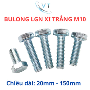 Combo 10 bộ bulong tán M10 ,bulong tán bộ M10 mạ kẽm xi trắng đủ size (20-150mm)