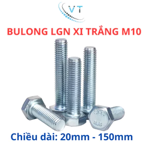 Combo 50 bộ bulong + tán M10 đủ size từ 20mm - 150mm, chất liệu thép mạ kẽm.