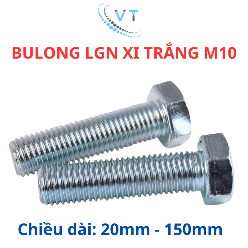 Bộ bulong + con tán mạ kẽm M10 (10 li) dài từ 20mm - 150mm (túi 25 bộ)