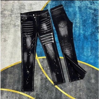 Quần jean nam chất bò dày dặn co dãn vẫy sơn bạ 4 khoá kéo form dáng ôm phong cách hot trent