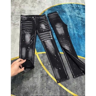 Quần jean nam chất bò dày dặn co dãn vẫy sơn bạ 4 khoá kéo form dáng ôm phong cách hot trent