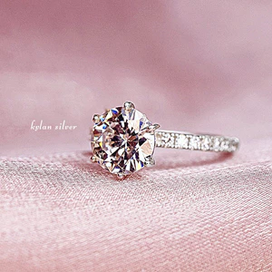 KL0002 Nhẫn Bạc Nữ Milano Đai Nửa Tấm 1.5ly Đá Chủ Tròn Round Cut 8.0ly by Kylan Silver