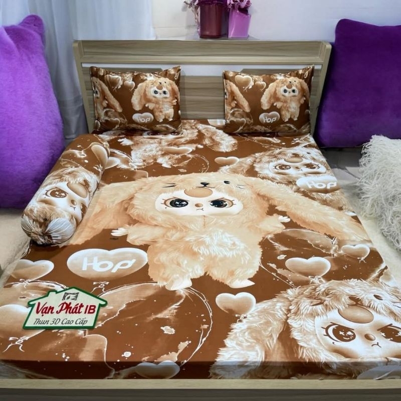 (ôm cột dây )Bộ ga thun hàn quốc 4 MÓN  NHIỀU MẪU rẻ đẹp, bền, không xù lông (Hoàng Hà bedding)