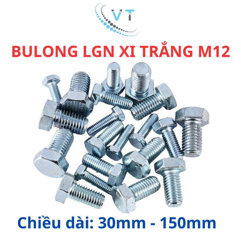 Combo 10 bulong mạ kẽm 8.8 size M12 đầu lục giác ngoài đủ size từ 30mm - 150mm