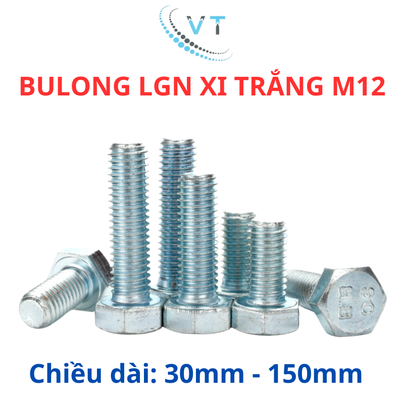 Combo 10 bulong mạ kẽm 8.8 size M12 đầu lục giác ngoài đủ size từ 30mm - 150mm