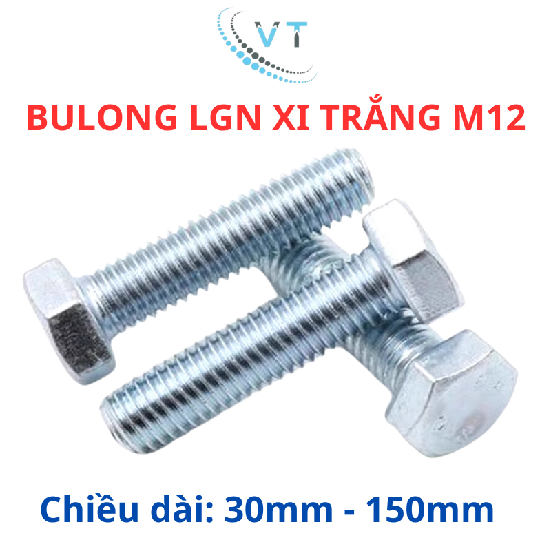 Set 50 con bulong + tán (bu long + tán) mạ kẽm lục giác ngoài M12 (12li) từ 30mm - 150mm
