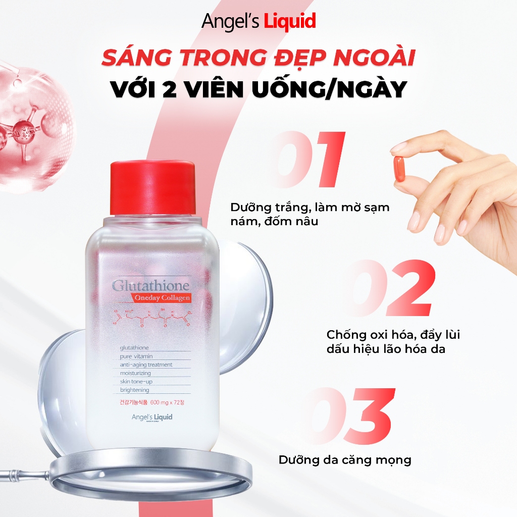 Ảnh Viên Uống Glutathione Angel's Liquid Trắng Da, Giúp Chống Lão Hoá Oneday Collagen 600mg 72v 4