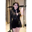 Set áo ren sơ mi cổ nhọn mix quần nhung cộc a8