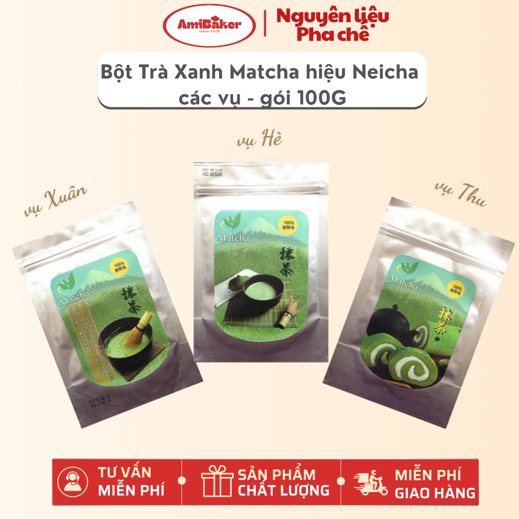 Bột trà xanh Matcha Neicha vụ xuân, gói 100g vị tinh khiết dùng pha chế đồ uống,làm bánh, trà