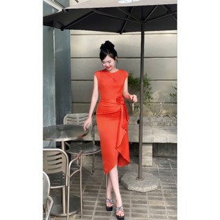 Đầm Body dự tiệc phi lụa bông eo cao cấp tko
