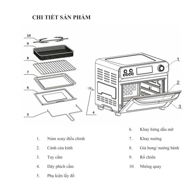 Nồi Chiên Không Dầu Dạng Lò Màu Bạc Amicook Air Fryer Oven, Dung Tích 24L Hàng Chính Hãng