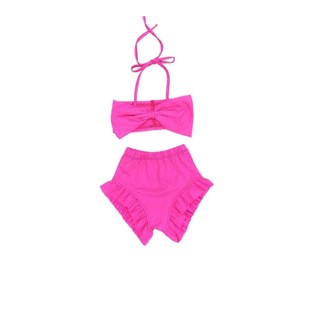 Bikini đi biển cho bé gái màu hồng 2 mảnh chất liệu dày dặn,đồ bơi bé gái 2 mảnh đính nơ size 10-30kg