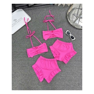 Bikini đi biển cho bé gái màu hồng 2 mảnh chất liệu dày dặn,đồ bơi bé gái 2 mảnh đính nơ size 10-30kg