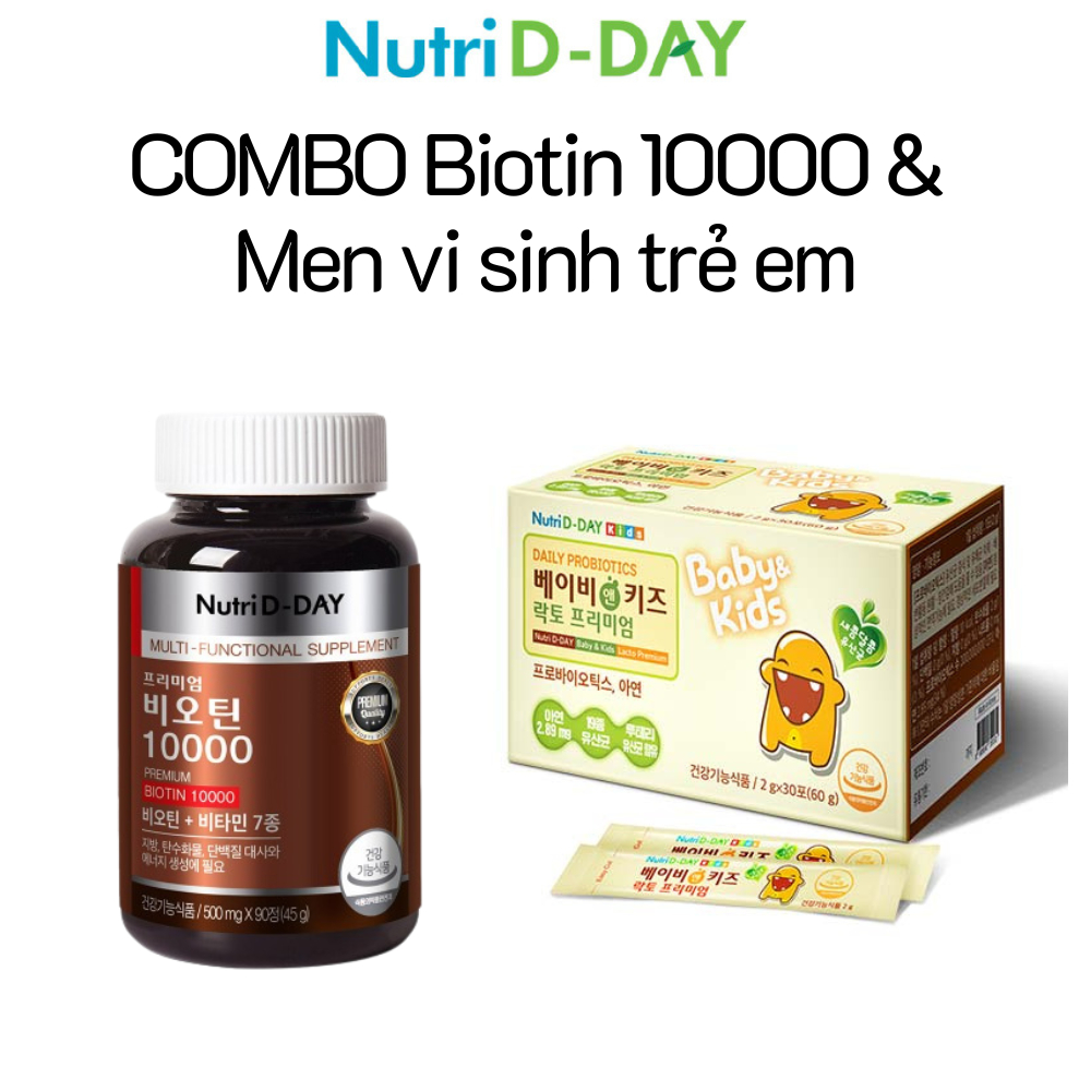 Combo Biotin 10000 (90 viên) + hộp 30 gói men vi sinh bổ sung 6 tỷ lợi ...