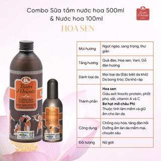 Combo Sữa tắm 500ml & Nước hoa 100ml Tesori d' Oriente lưu hương đến 8h nhập khẩu chính hãng từ Ý