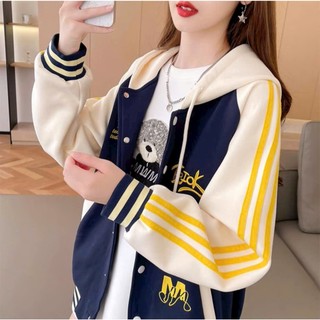 Áo Khoác Nỉ BOMBER Có Nón Phối ViỀN SỌC Cực HOTTREND Logo Thêu NHƯ HÌNH