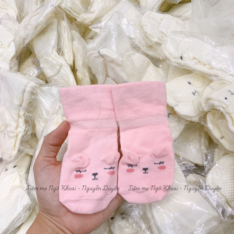 [MD191] 0-12m Tất gấu xinh 2 màu hồng/ trắng cổ cao chống hằn có đế chống trơn trượt cho bé