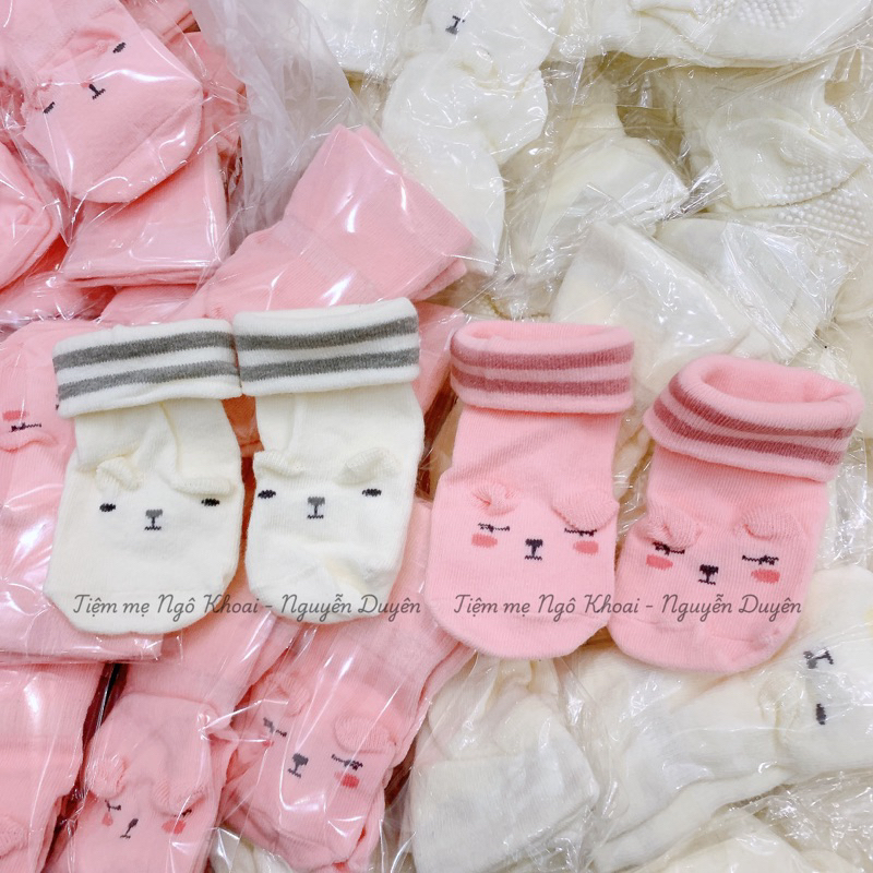 [MD191] 0-12m Tất gấu xinh 2 màu hồng/ trắng cổ cao chống hằn có đế chống trơn trượt cho bé