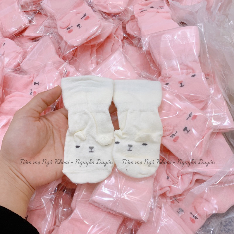 [MD191] 0-12m Tất gấu xinh 2 màu hồng/ trắng cổ cao chống hằn có đế chống trơn trượt cho bé