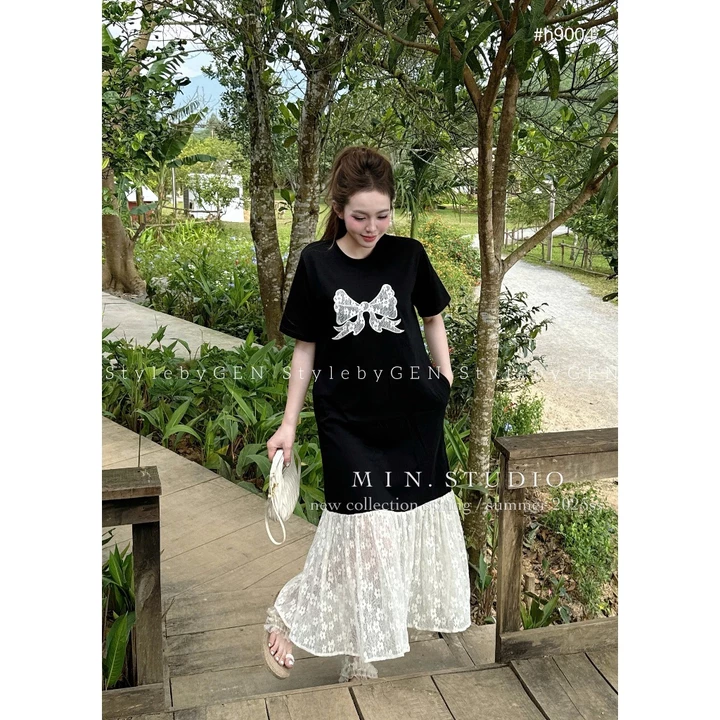 Đầm bầu dự tiệc thiết kế , váy bầu đuôi cá dáng dài mùa hè họa tiết nơ thêu cao cấp mix đuôi ren sang chảnh đầm bầu Elly
