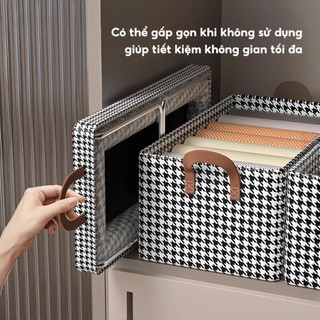 HỘP ĐỰNG QUẦN ÁO HẠC,  Hộp đựng quần áo ngăn nắp 2 màu họa tiết con hạc thiết kế khung sắt cứng cáp giữ form - MA: 0267