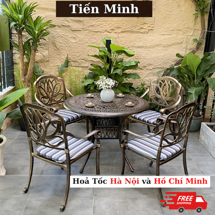 Bộ bàn ghế ban công ngoài trời Tròn Nhôm đúc Bàn ghế sân vườn ngoài trời Bàn ghế ngoài trời - HP27