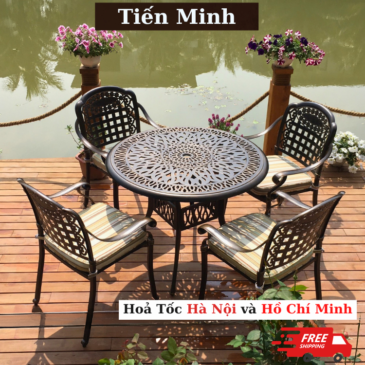 Bộ bàn ghế ban công ngoài trời Tròn Nhôm đúc Bàn ghế sân vườn ngoài trời Bàn ghế ngoài trời - HP27