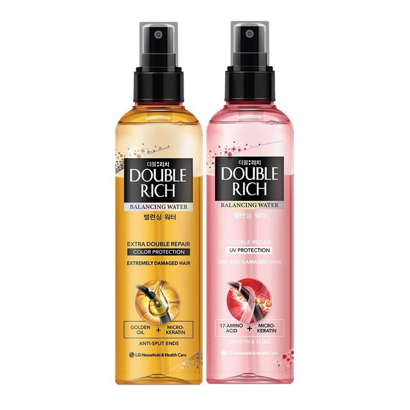 Nước xịt dưỡng tóc Double Rich, giúp bảo vệ tóc trước nhiệt độ cao khi sấy, bấm xù, làm xoăn.