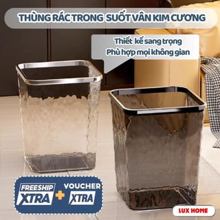 Thùng đựng rác trong suốt vân kim cương, Xô đa năng đựng đồ tiện lợi