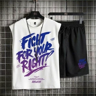 Bộ thể thao nam nữ tanktop vải mè lỗ thoáng mát hút mồ hồi bộ quần áo 3 lỗ mặc nhà tập gym ba màu trẻ trung - win99