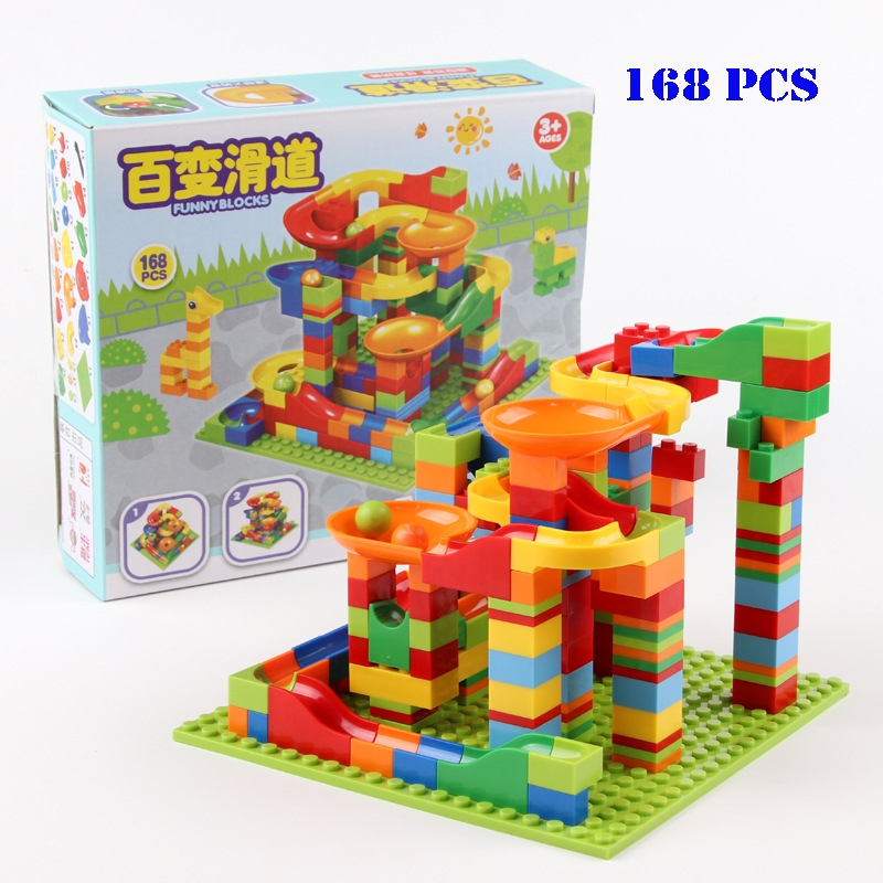 168 Chi Tiết - Bộ đồ chơi lắp ghép xếp hình cầu trượt thả bi cho bé phát triển tư duy - đồ chơi cầu trượt thả bi