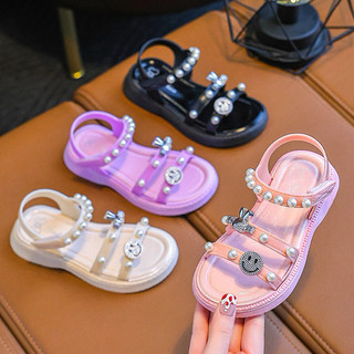 Sandal gắn đá mặt cười cho bé gái từ 3 đến 12 tuổi chất liệu nhựa pvc êm mềm chân chống nước