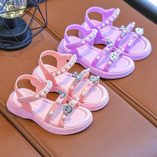 Sandal gắn đá mặt cười cho bé gái từ 3 đến 12 tuổi chất liệu nhựa pvc êm mềm chân chống nước