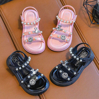Sandal gắn đá mặt cười cho bé gái từ 3 đến 12 tuổi chất liệu nhựa pvc êm mềm chân chống nước