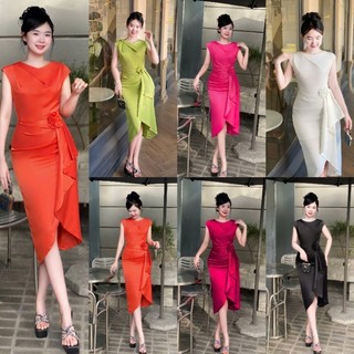 Đầm Body dự tiệc phi lụa bông eo cao cấp tko
